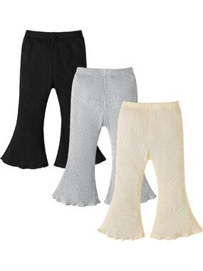 3-Pack Infant Solid Ribbed Flare Pants | Cotton Pull-On Leggings for Baby Girls